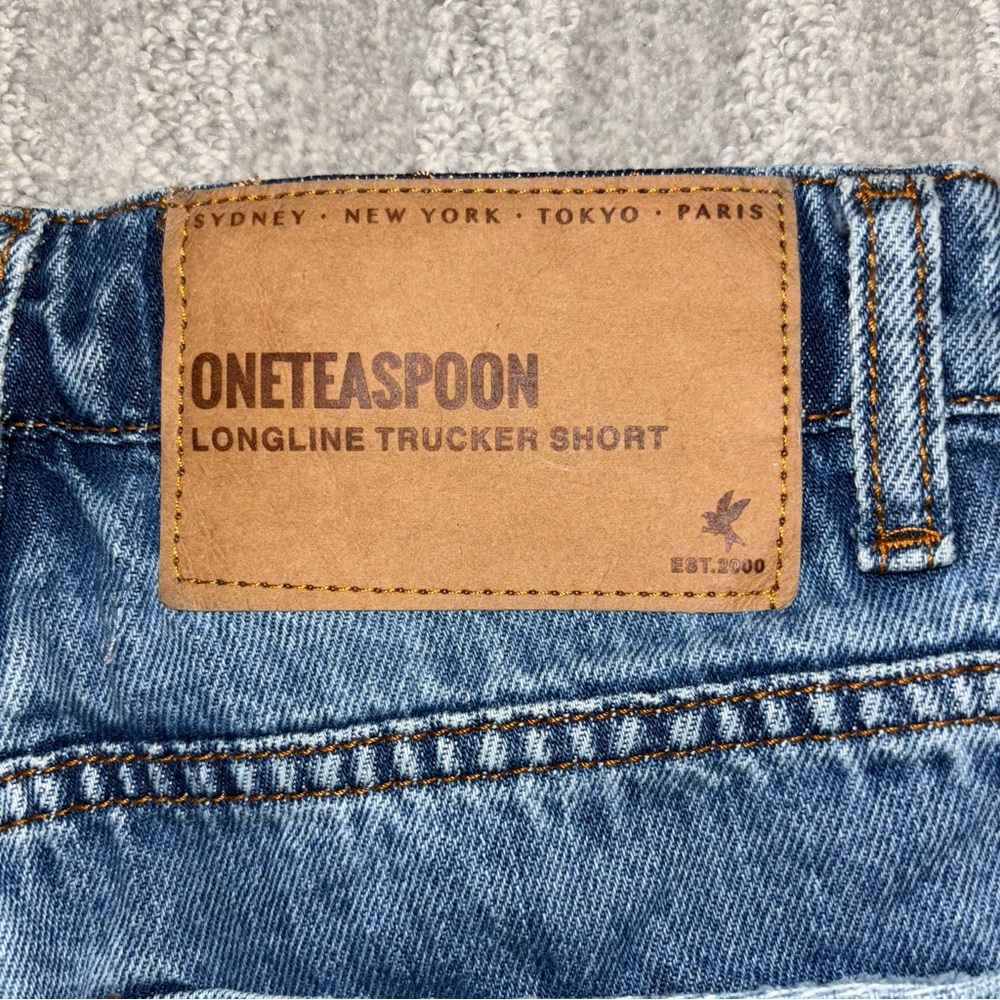 NWT One Teaspoon Longline Distressed Trucker Shorts Organic Cotton Women’s Sz 24 - Picture 6 of 7